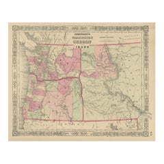Antique Washington Oregon Idaho Map – Johnson, Hand-Colored, c.1864