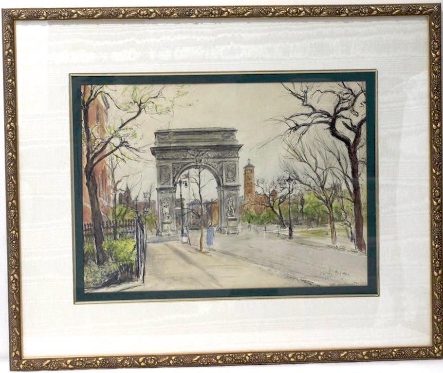 Hand-Painted Washington Square Park Painting by Ira Moskowitz, 1953