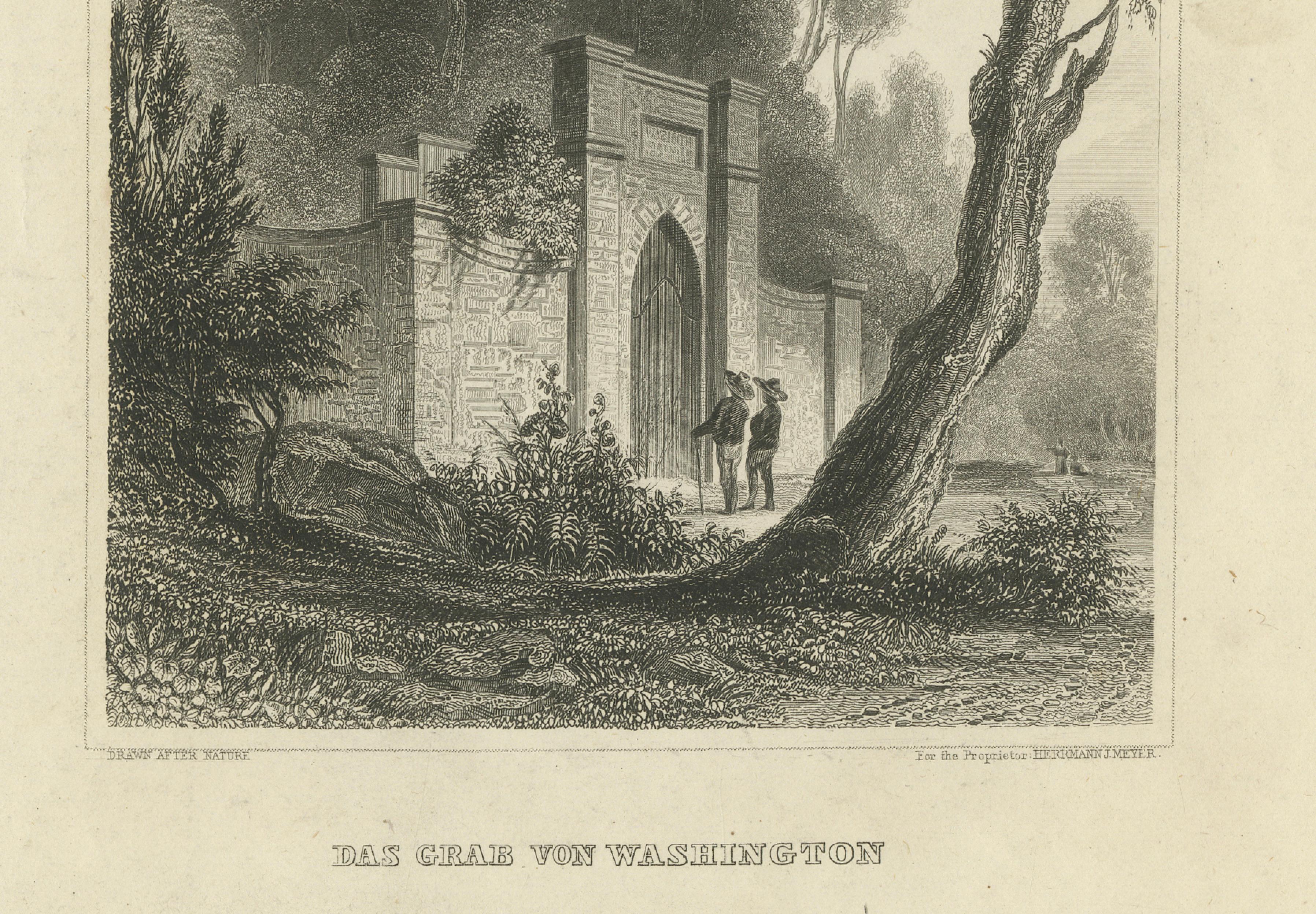 Washington's Tomb at Mount Vernon – Antique Americana Engraving, c.1850