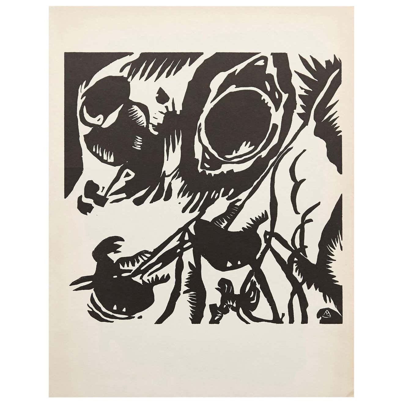 Wasilly Kandinsky Mid-Century Modern Abstract Woodcut