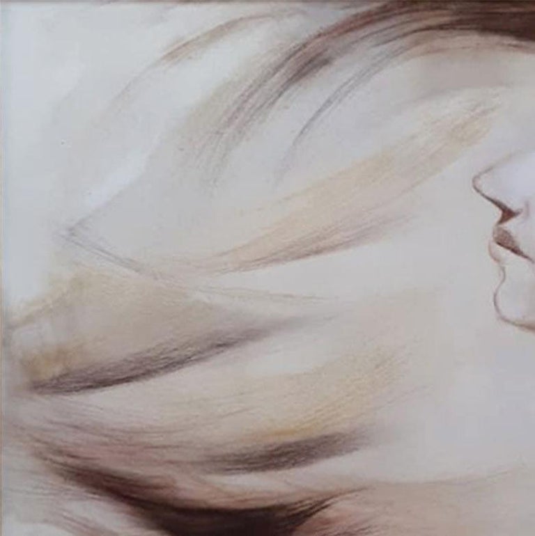 Duet Woman, Conte on Canvas, by Indian Artist Wasim Kapoor 