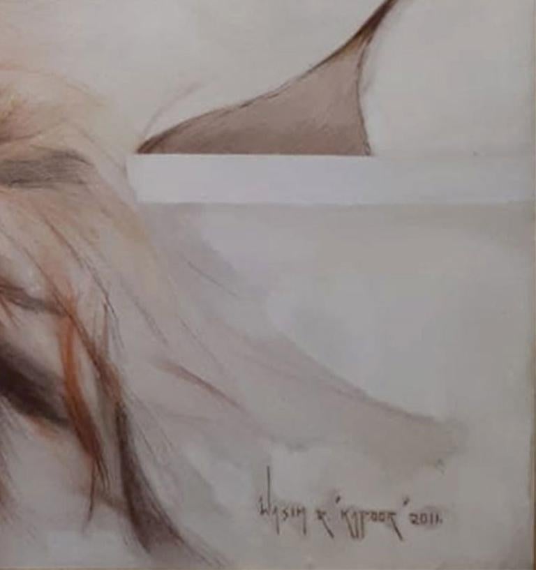 Duet Woman, Conte on Canvas, by Indian Artist Wasim Kapoor 