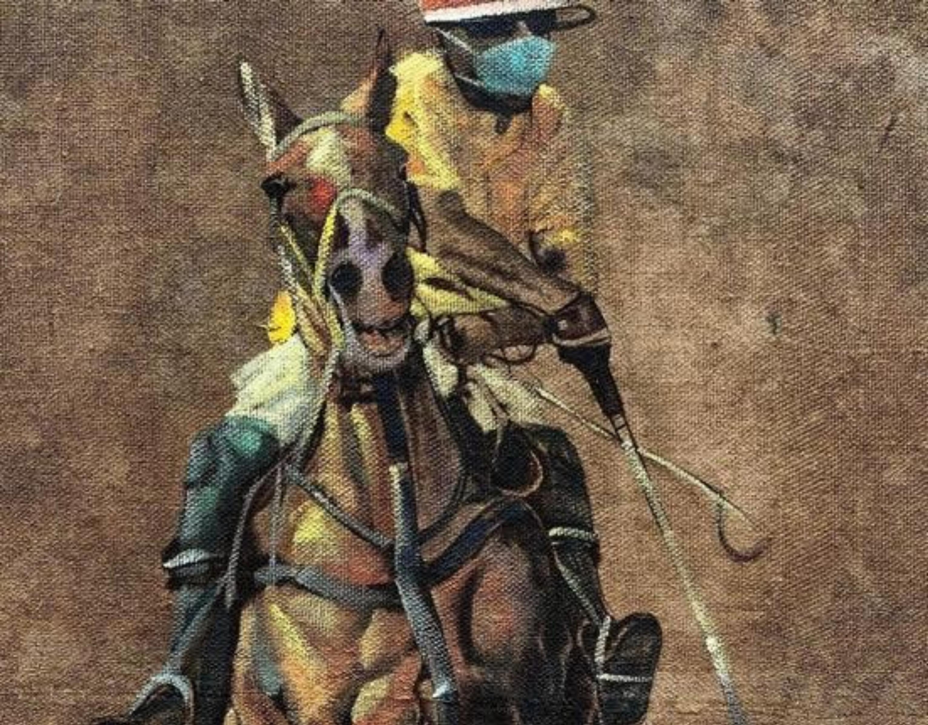 Mejor Tiro al Blanco - Siglo XXI, Contemporáneo, Retrato figurativo, Jinete de caballo - Figurative Painting Marrón de Wasiu Adelakun