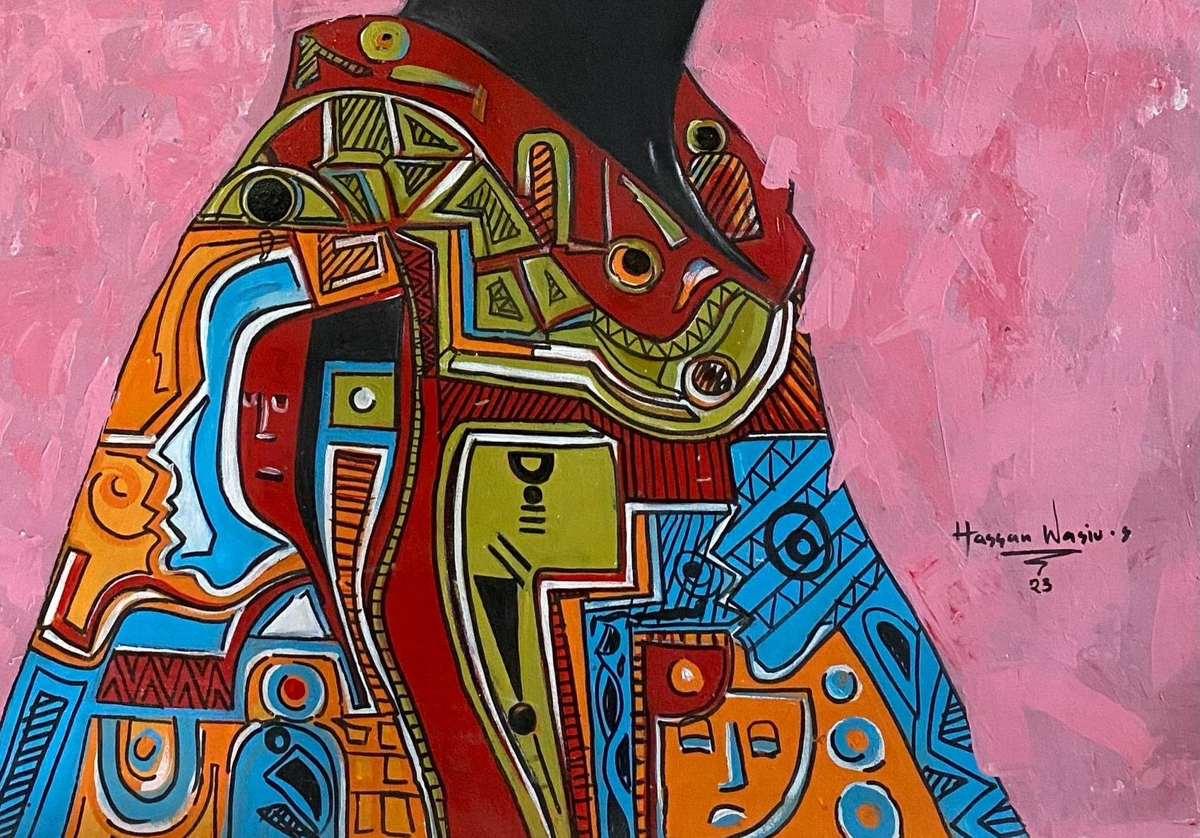 Kahl ist schön -21. Jahrhundert, Zeitgenössisch, Figuratives Porträt, Afrika Frauen (Pink), Figurative Painting, von  Wasiu Sunday Hassan