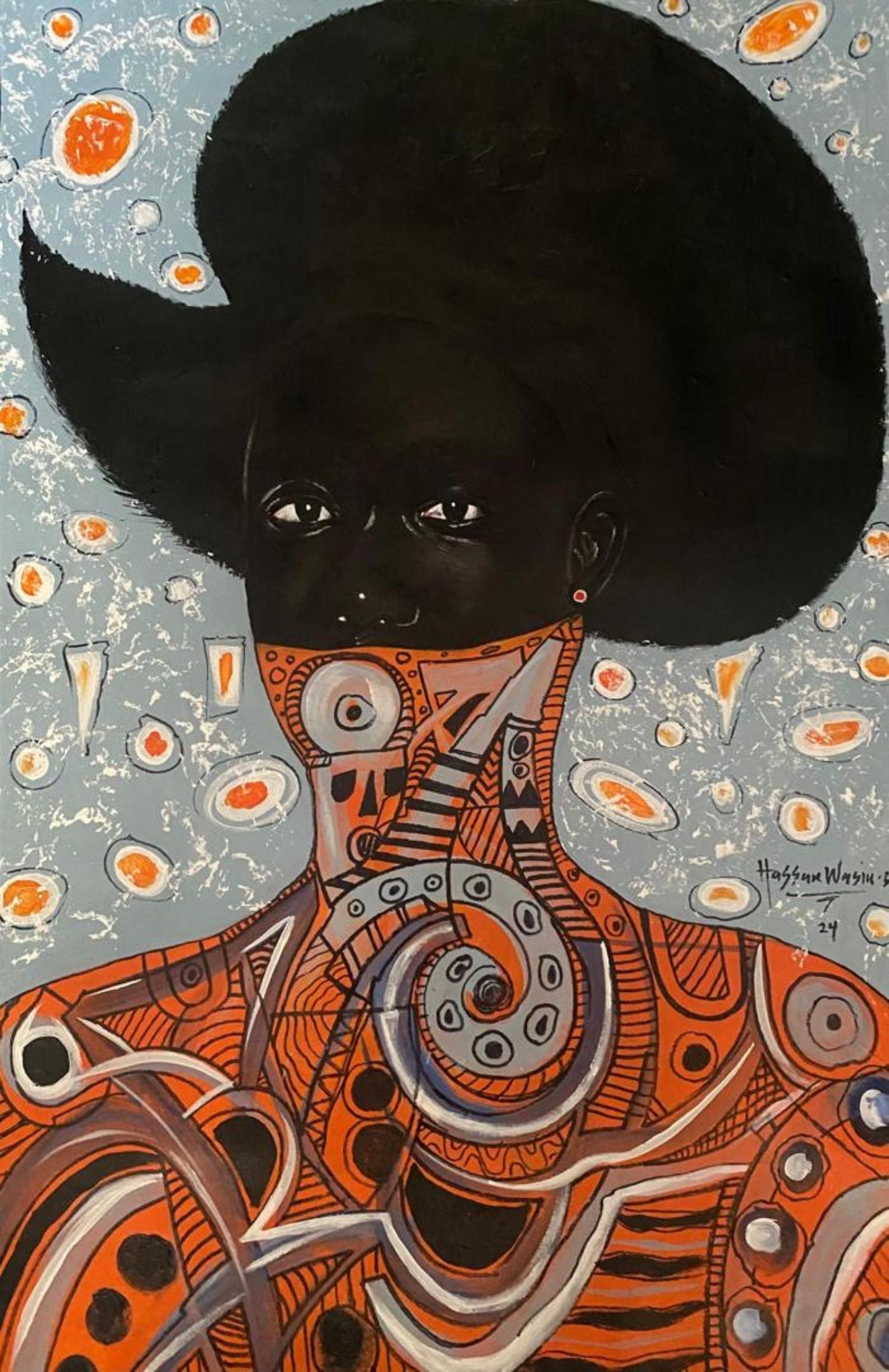 Keep It To Yourself - 21. Jahrhundert, Zeitgenössisch, Figuratives Porträt, Afrika – Mixed Media Art von  Wasiu Sunday Hassan
