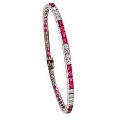 Waslikoff And Sons 1935 Art Deco Bracelet Platinum with 8.16 Ctw Diamonds Rubies