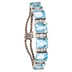 Waslikoff and Sons Art Deco 1940 Platinum Bracelet 42.84 Ctw Diamonds Aquamarine