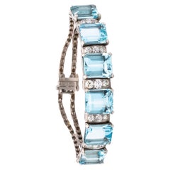 Vintage Waslikoff and Sons Art Deco 1940 Platinum Bracelet 42.84 Ctw Diamonds Aquamarine