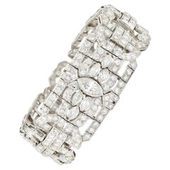 Waslikoff Art Deco 19.10 Ctw Marquise Cut Diamond Platinum Wide Strap Bracelet