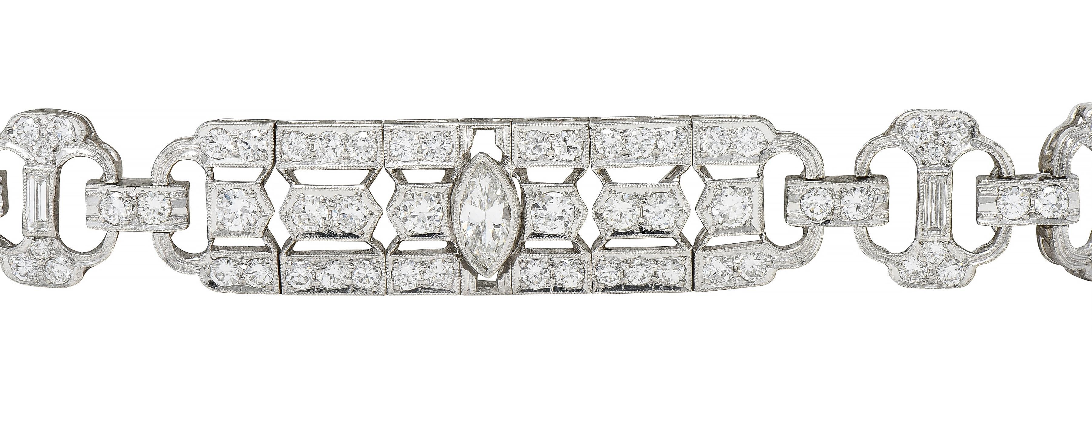 Waslikoff Pulsera Art Decó 9.45 CTW Diamante Platino Línea Geométrica Vintage en Excelente estado para la venta en Philadelphia, PA