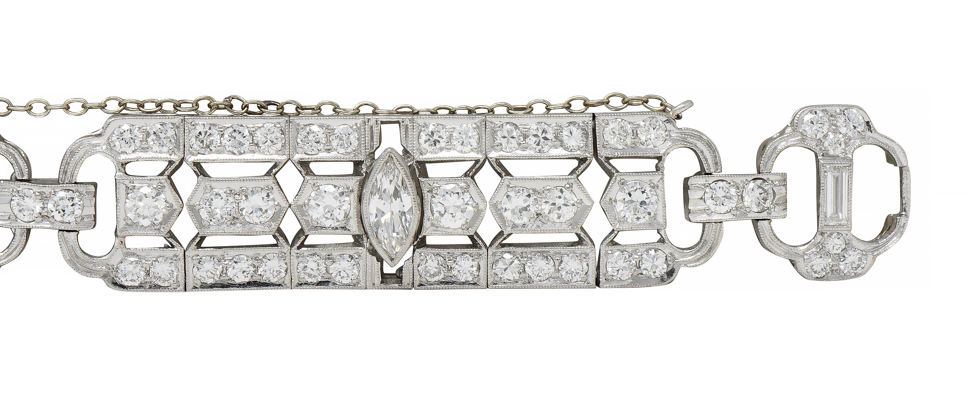 De las mujeres Waslikoff Pulsera Art Decó 9.45 CTW Diamante Platino Línea Geométrica Vintage en venta