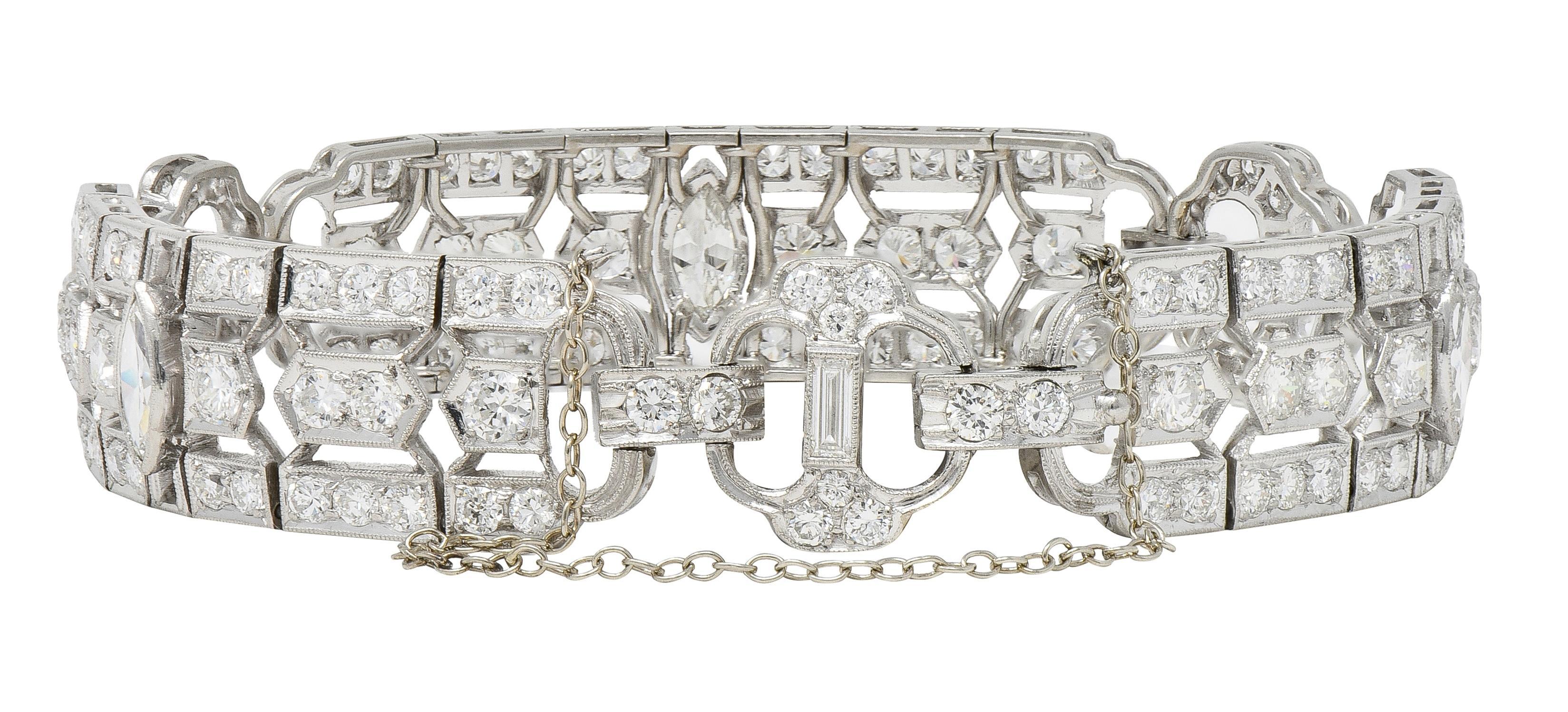 Waslikoff Pulsera Art Decó 9.45 CTW Diamante Platino Línea Geométrica Vintage en venta 1