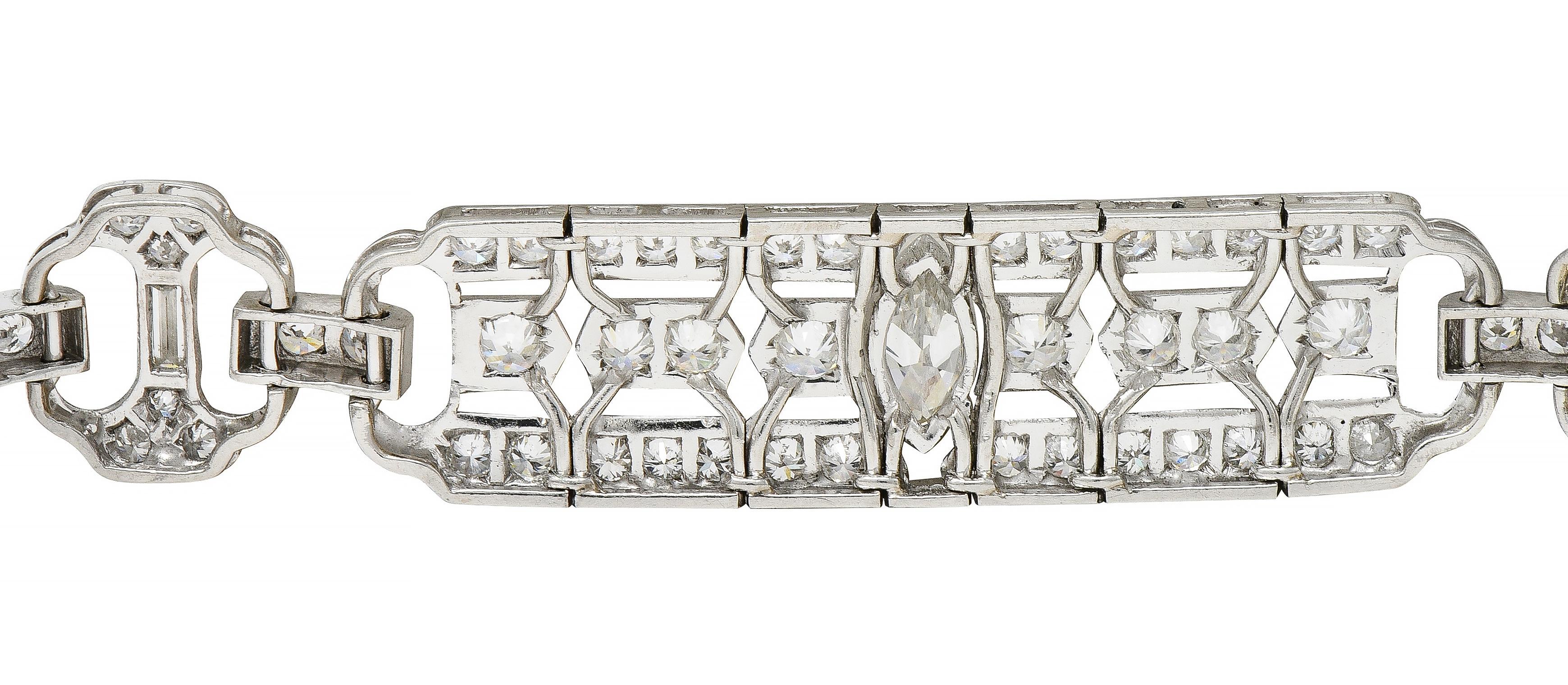 Waslikoff Pulsera Art Decó 9.45 CTW Diamante Platino Línea Geométrica Vintage en venta 2