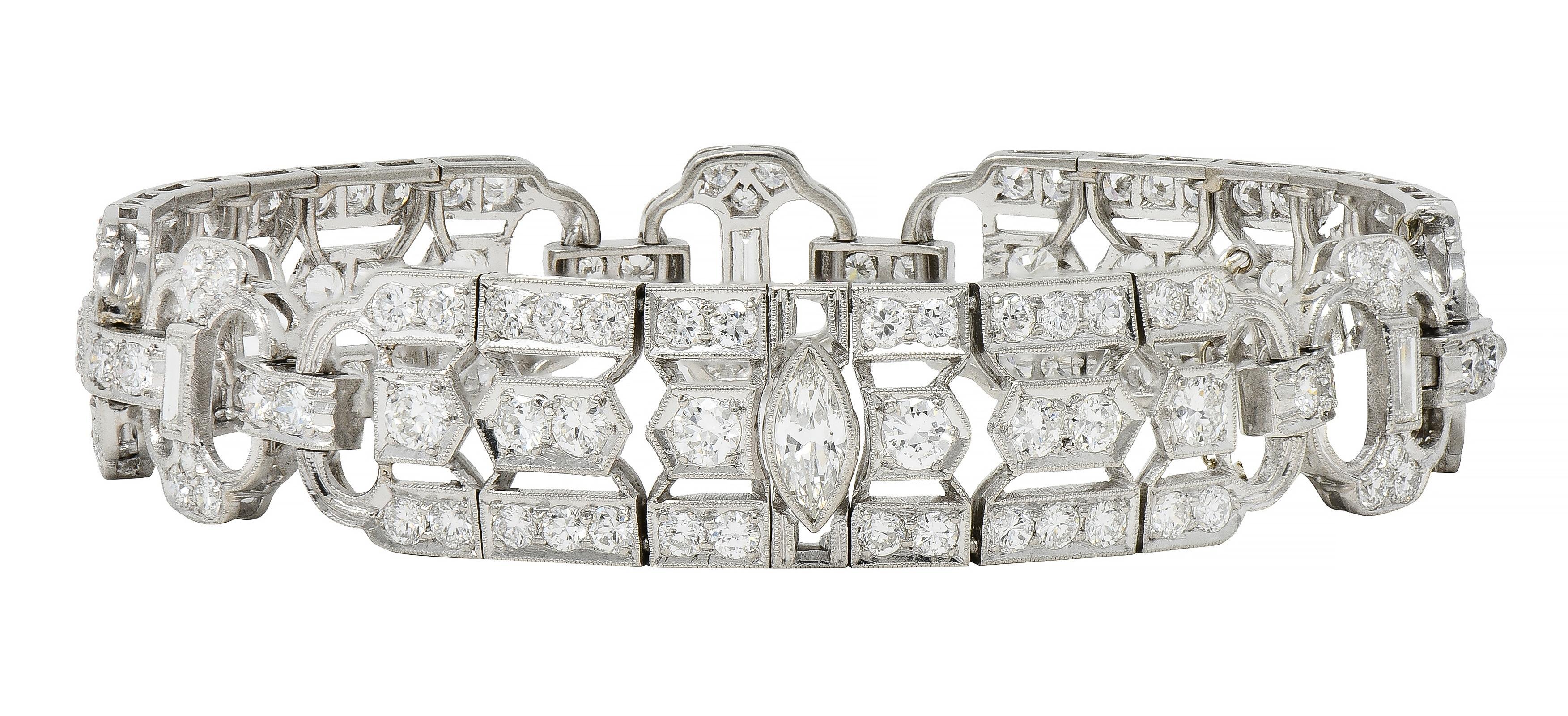 Waslikoff Pulsera Art Decó 9.45 CTW Diamante Platino Línea Geométrica Vintage en venta 4