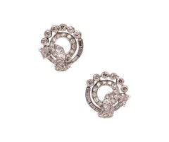 WASLIKOFF & SONS 1930 Deco Clips Ohrringe in Platin mit 4,18 Ctw in Diamanten