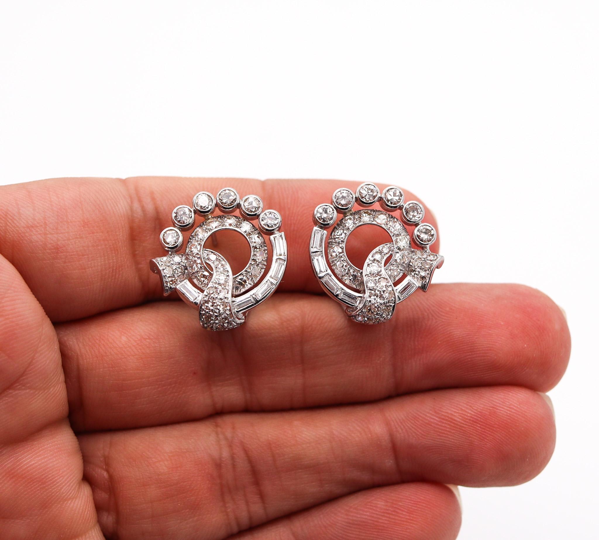 Women's WASLIKOFF & SONS 1930 Deco Clips Earrings In Platinum With 4.18 Ctw In Diamonds For Sale