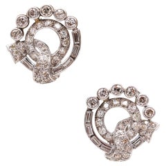 WASLIKOFF & SONS Clips d'oreilles déco 1930 en platine avec 4,18 carats de diamants