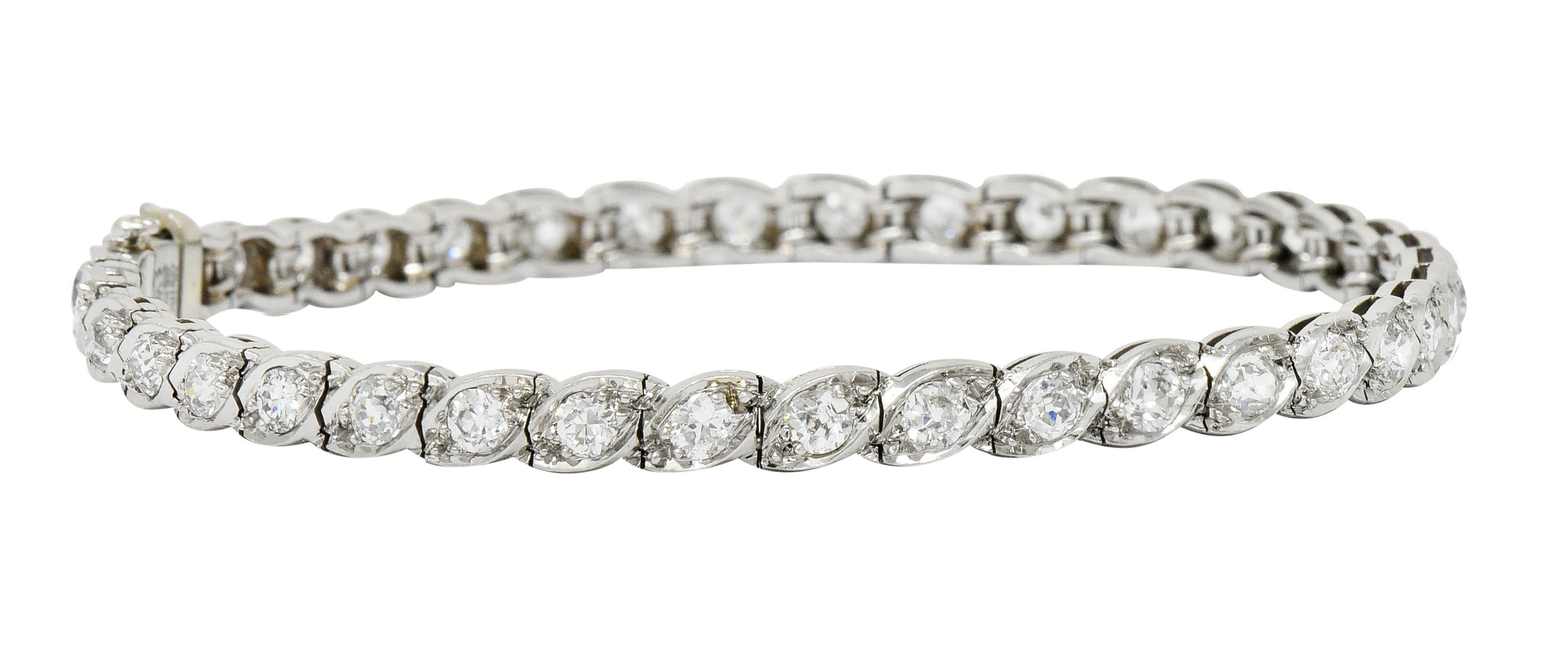 Waslikoff & Sons Art Deco 4.50 Carat Diamond Platinum Eyelet Line Bracelet In Excellent Condition In Philadelphia, PA