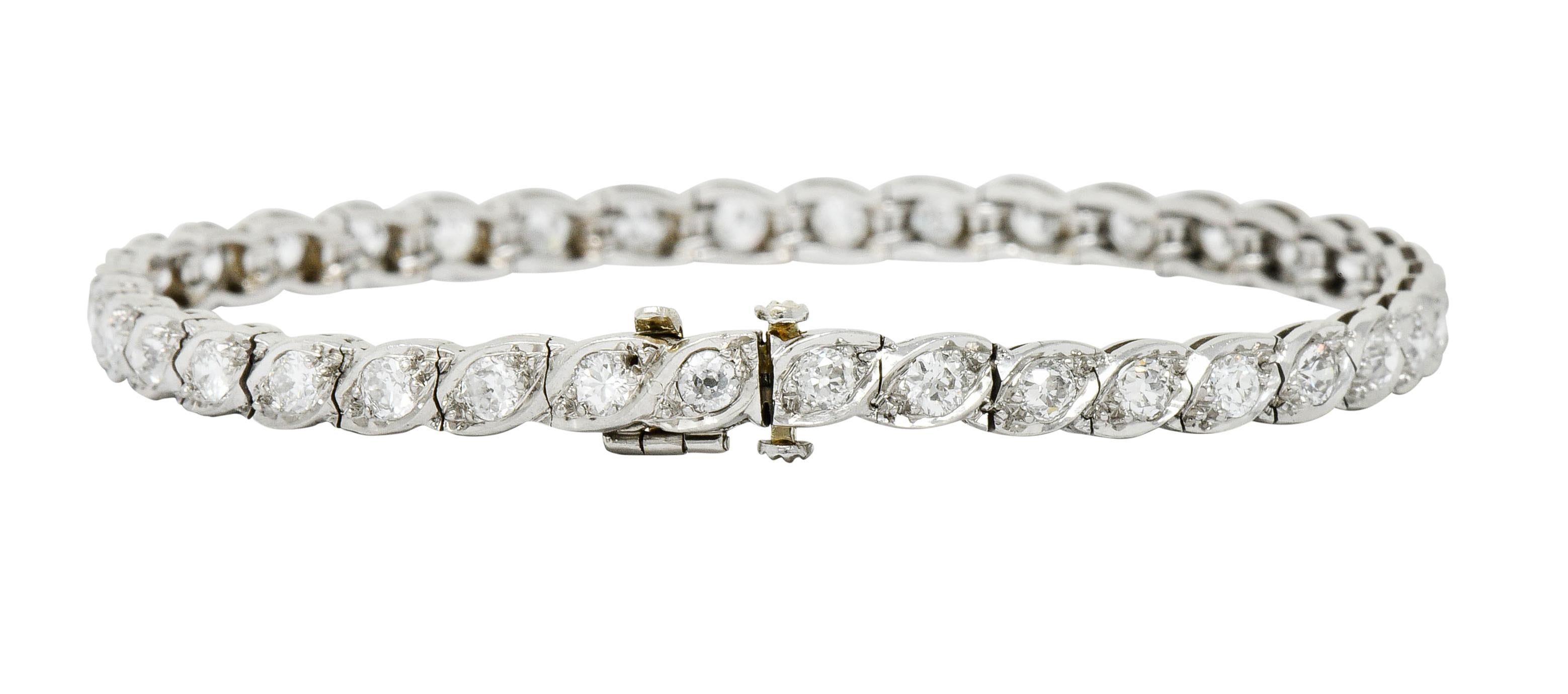 Women's or Men's Waslikoff & Sons Art Deco 4.50 Carat Diamond Platinum Eyelet Line Bracelet