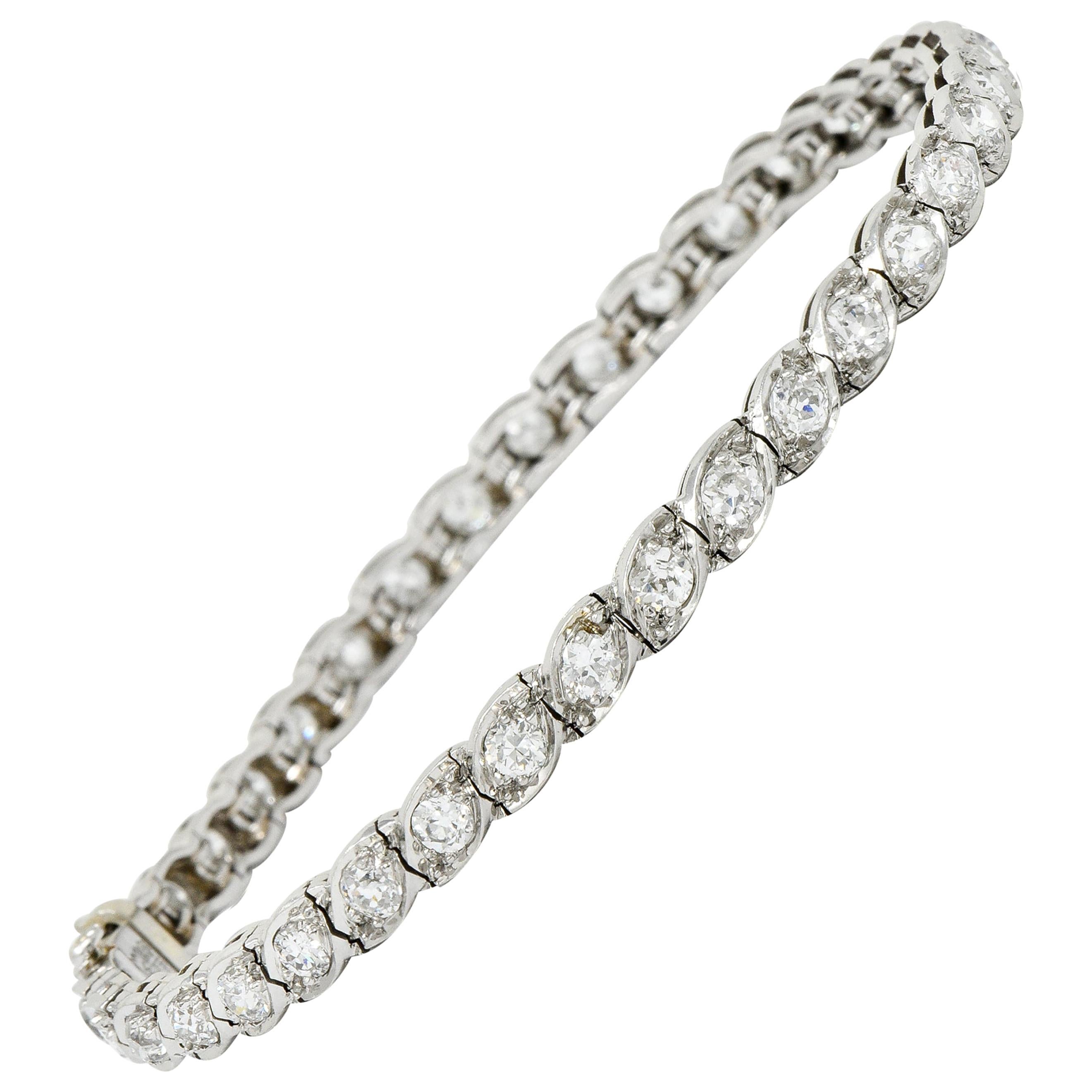 Waslikoff & Sons Art Deco 4.50 Carat Diamond Platinum Eyelet Line Bracelet