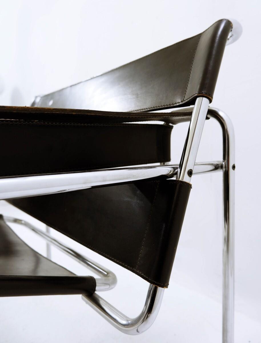 Italian 'Wassily' Armchair by Marcdel Breuer. Black Original Leather