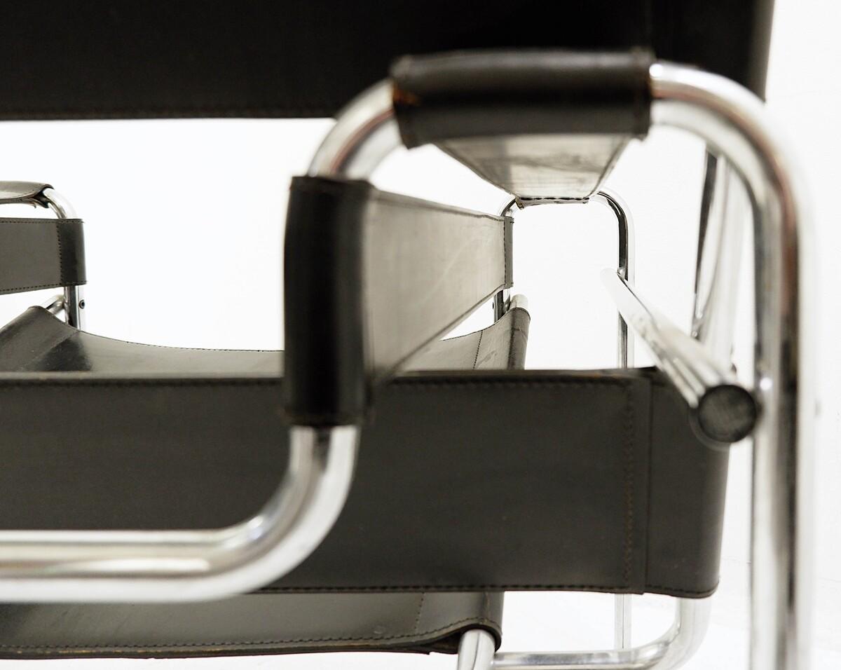 Metal 'Wassily' Armchair by Marcdel Breuer. Black Original Leather