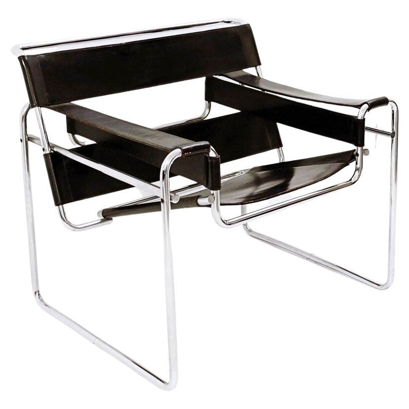 'Wassily' Armchair by Marcdel Breuer. Black Original Leather