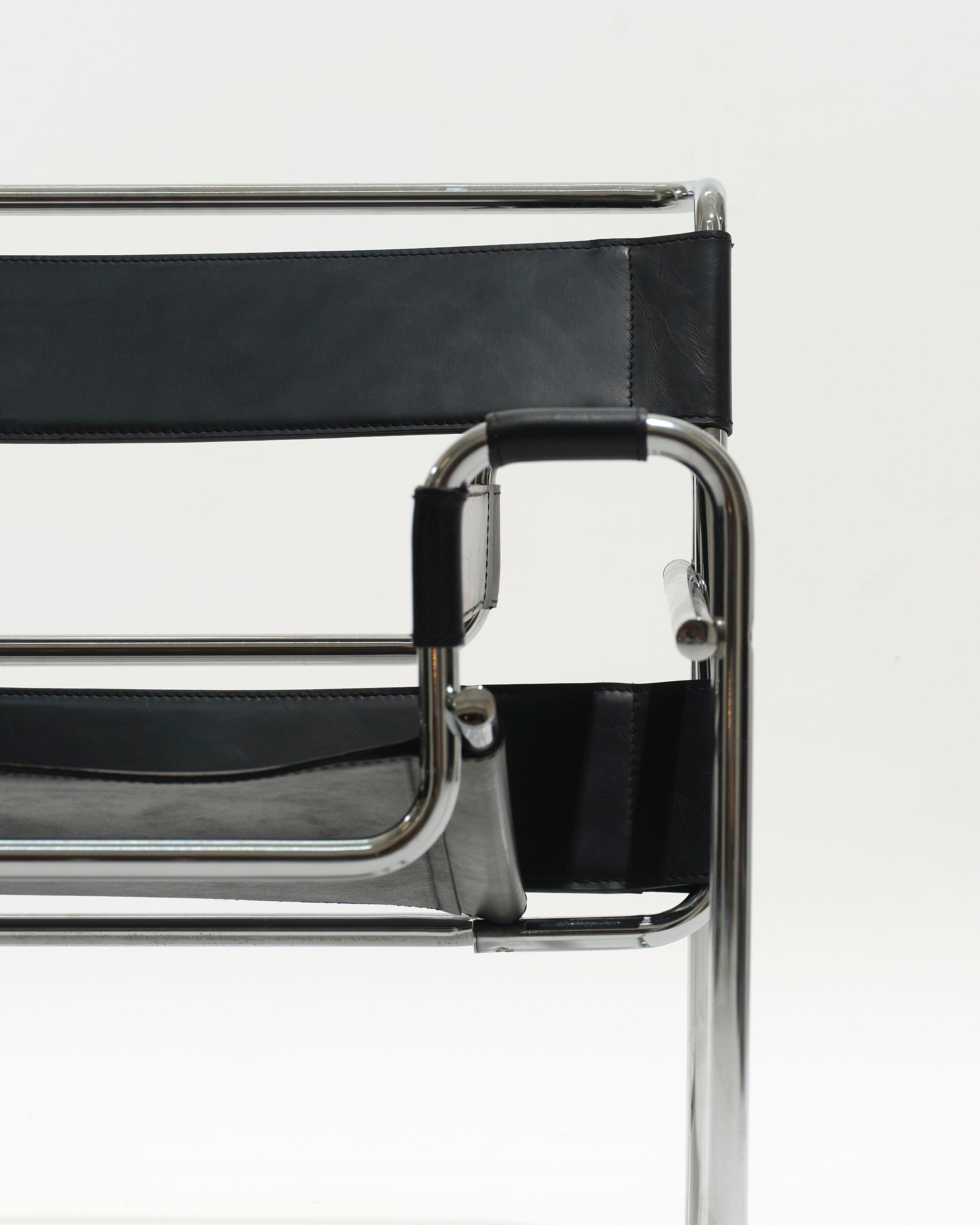 Wassily-Sessel aus schwarzem Leder, Marcel Breuer, 2000er Jahre im Angebot 5