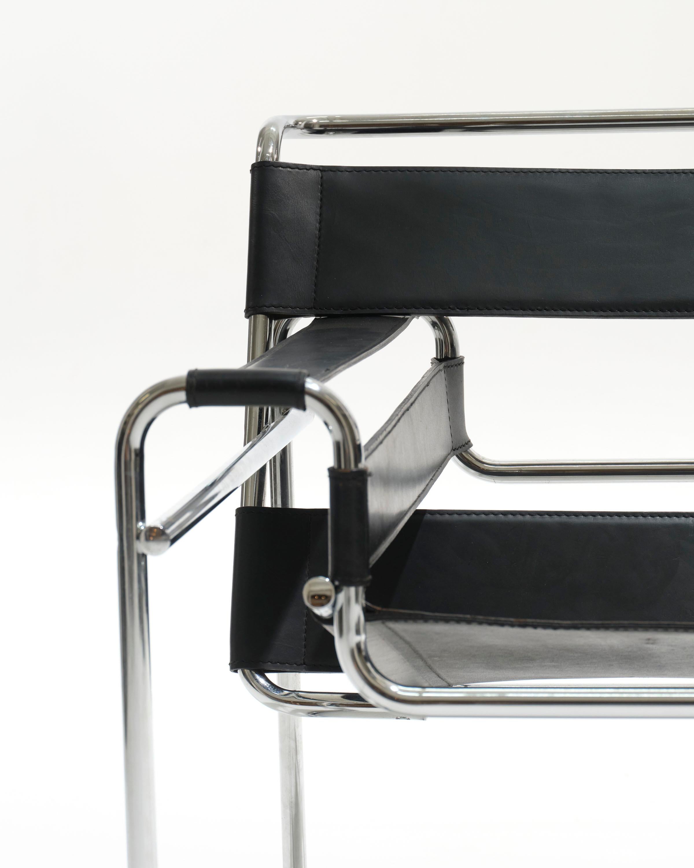 Wassily-Sessel aus schwarzem Leder, Marcel Breuer, 2000er Jahre im Angebot 6