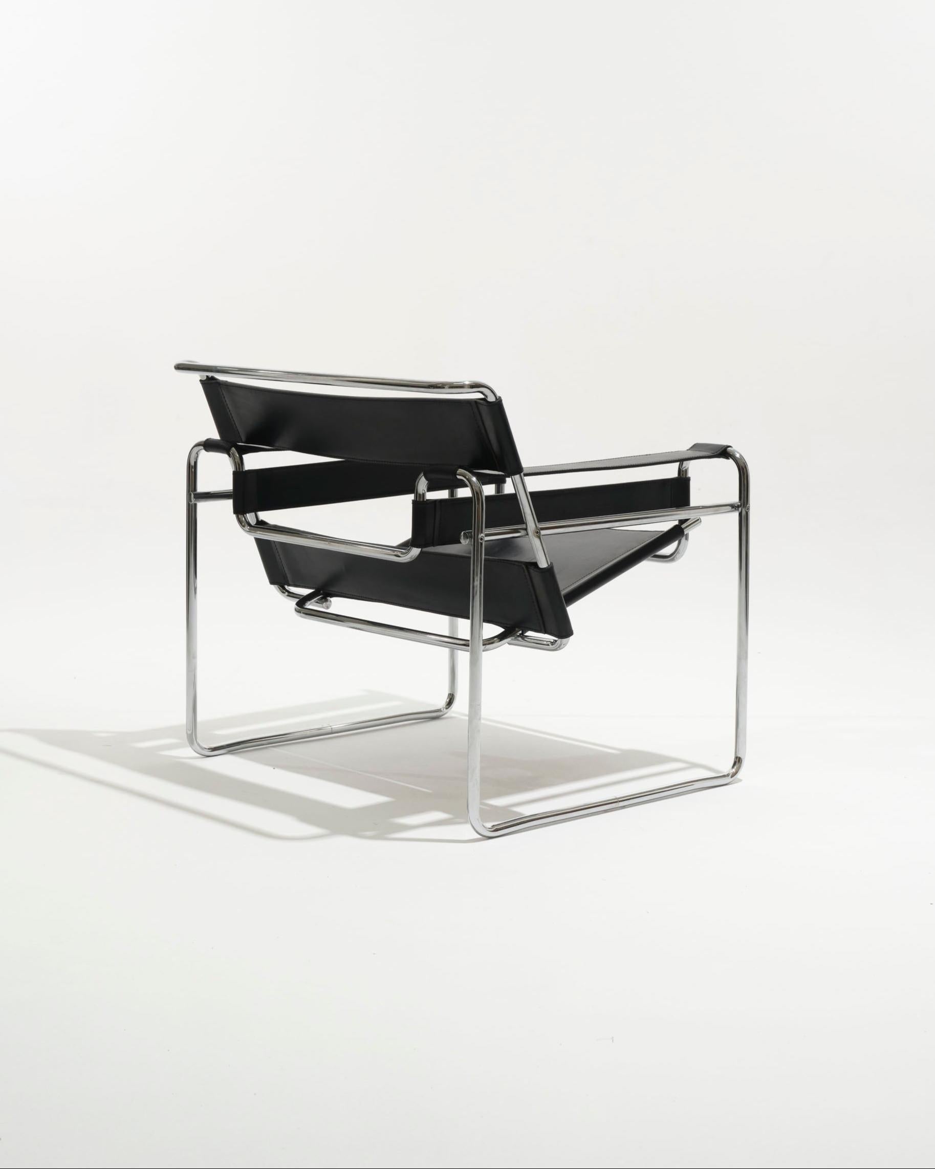 Wassily-Sessel aus schwarzem Leder, Marcel Breuer, 2000er Jahre (Metall) im Angebot