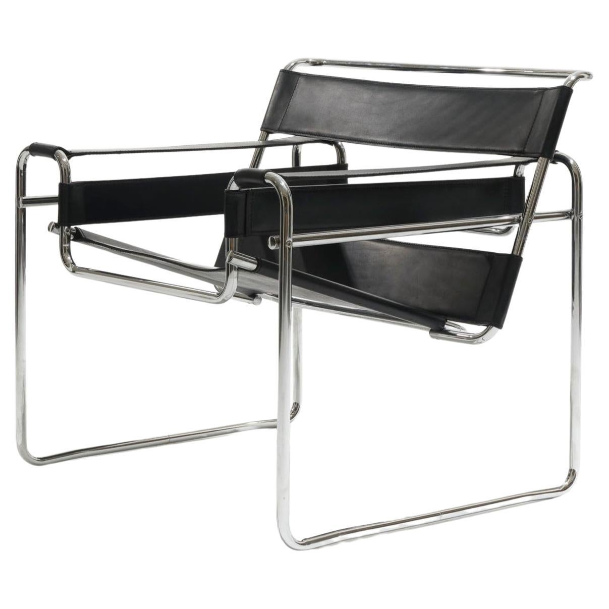 Wassily-Sessel aus schwarzem Leder, Marcel Breuer, 2000er Jahre im Angebot