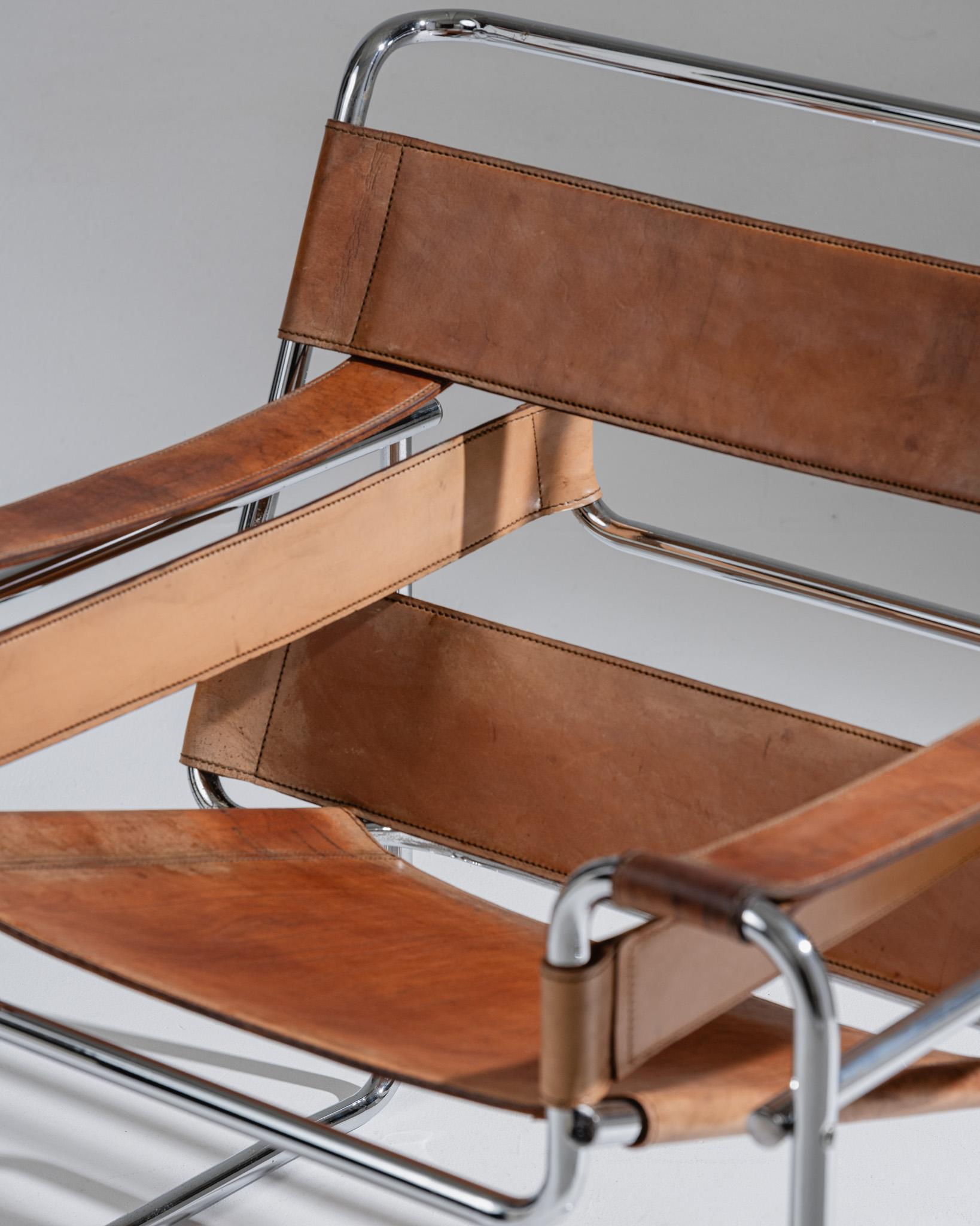 Wassily B3 Sessel in cognacfarbenem Leder, Marcel Breuer, 1970er Jahre im Angebot 6