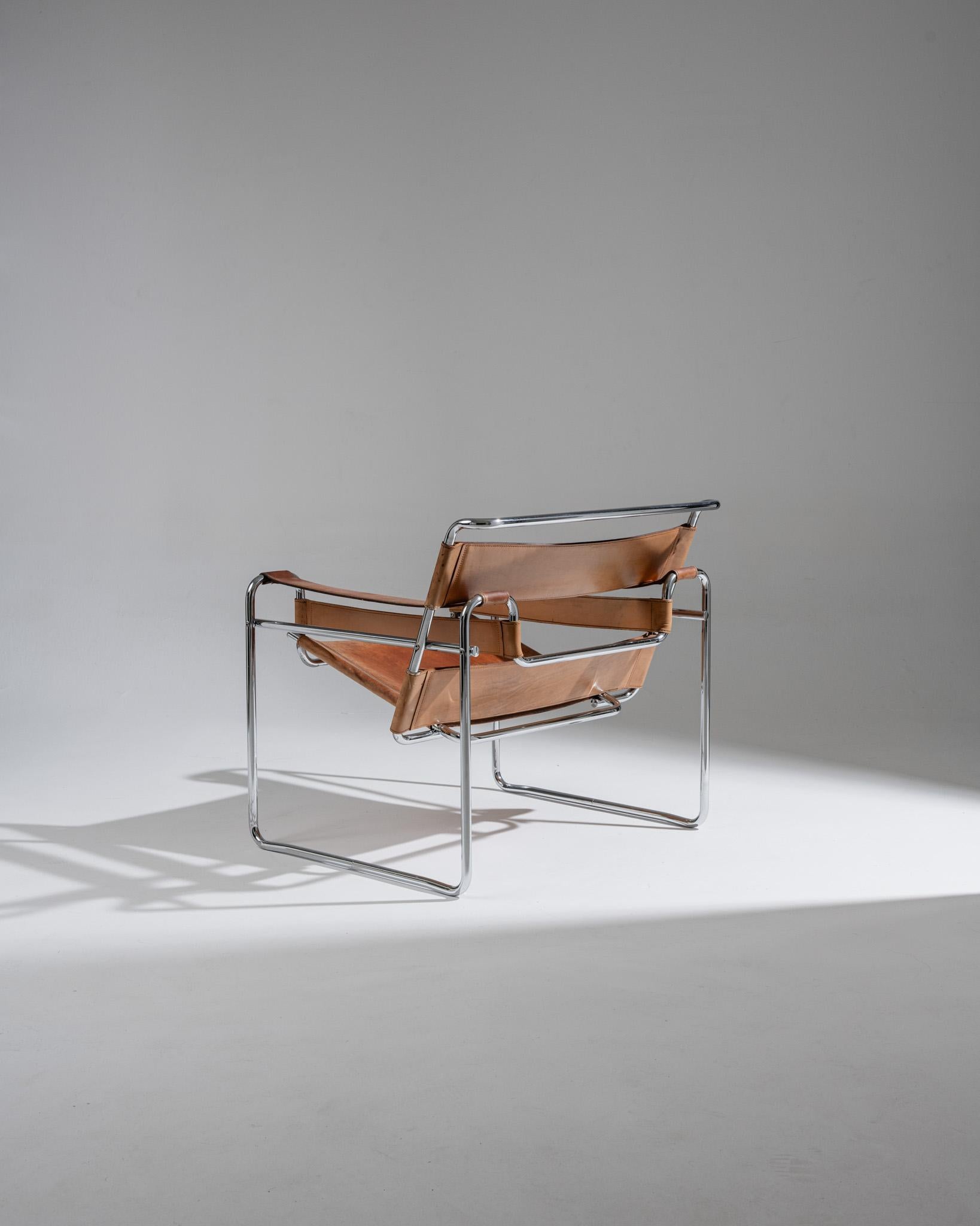 Wassily B3 Sessel in cognacfarbenem Leder, Marcel Breuer, 1970er Jahre (Moderne der Mitte des Jahrhunderts) im Angebot
