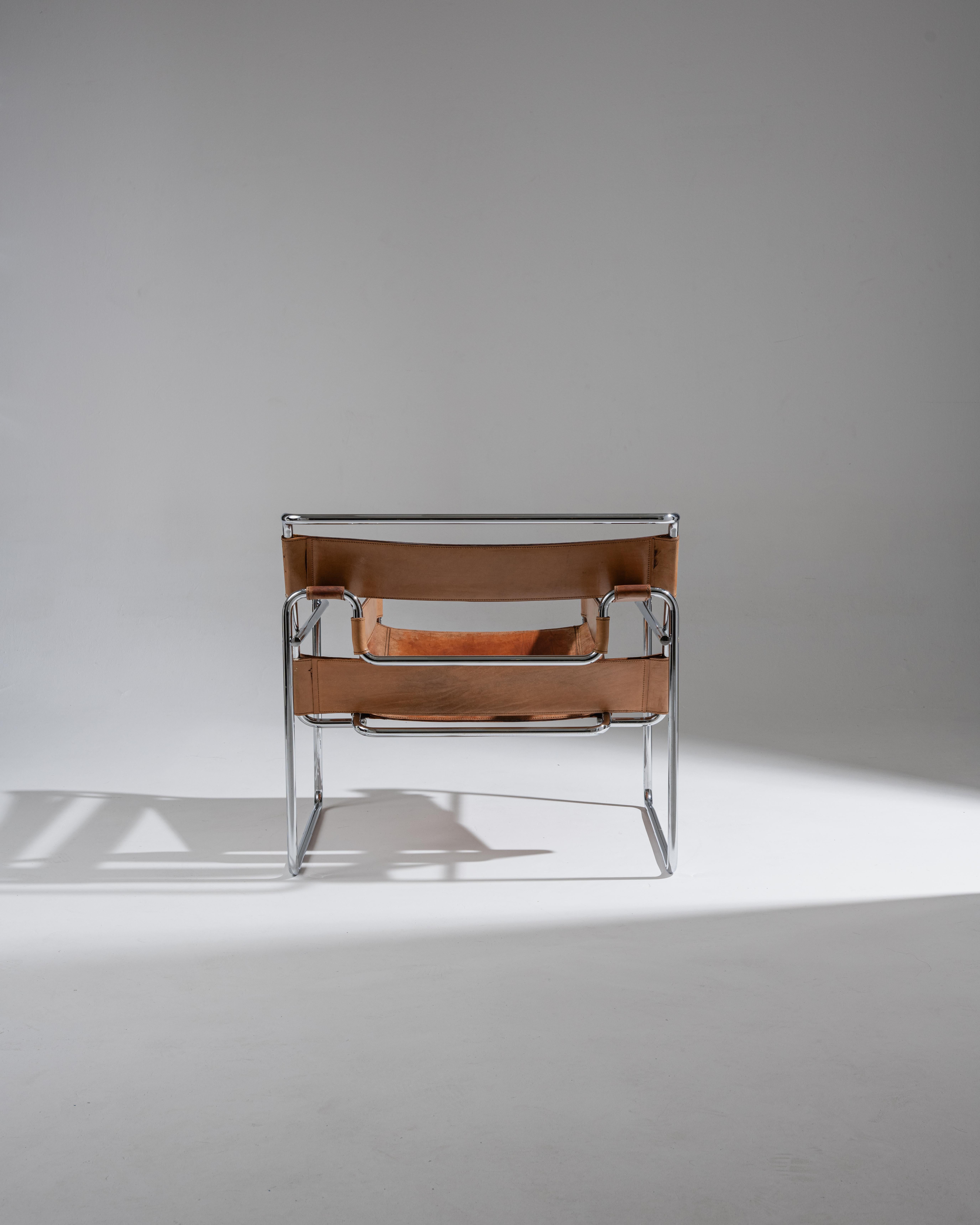 Wassily B3 Sessel in cognacfarbenem Leder, Marcel Breuer, 1970er Jahre im Zustand „Gut“ im Angebot in PARIS, FR