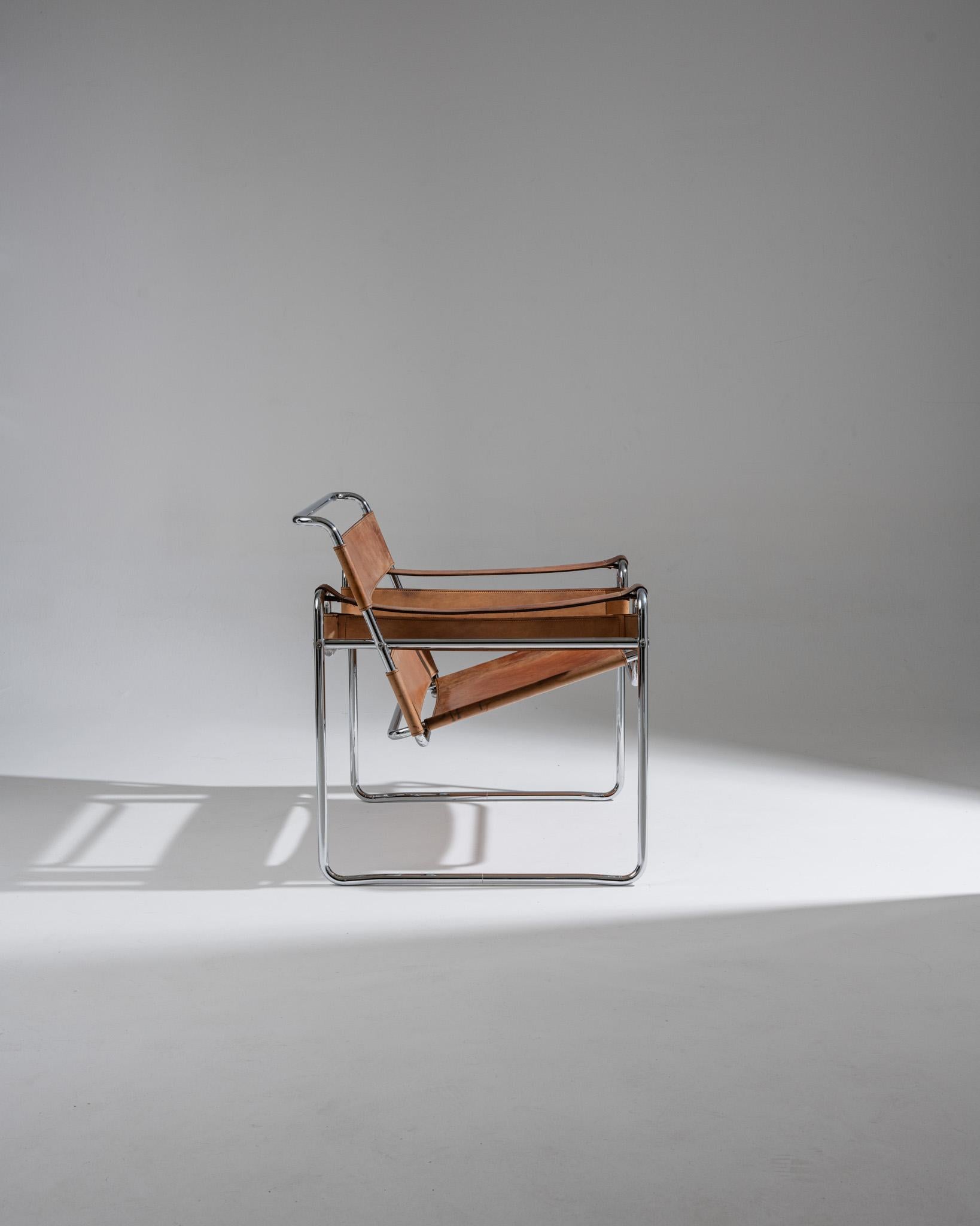 Wassily B3 Sessel in cognacfarbenem Leder, Marcel Breuer, 1970er Jahre (Stahl) im Angebot