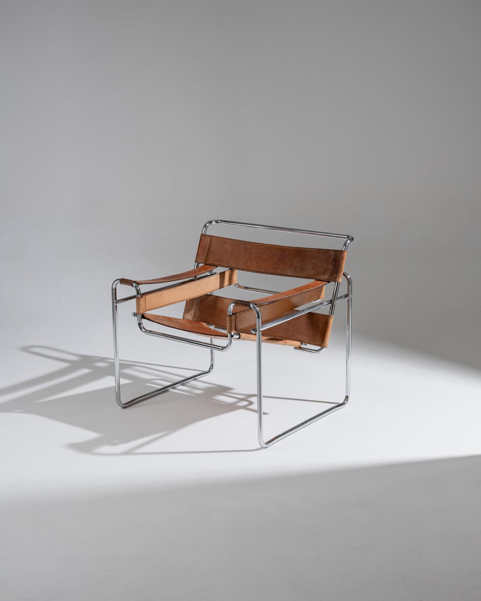 Wassily B3 Sessel in cognacfarbenem Leder, Marcel Breuer, 1970er Jahre im Angebot 3