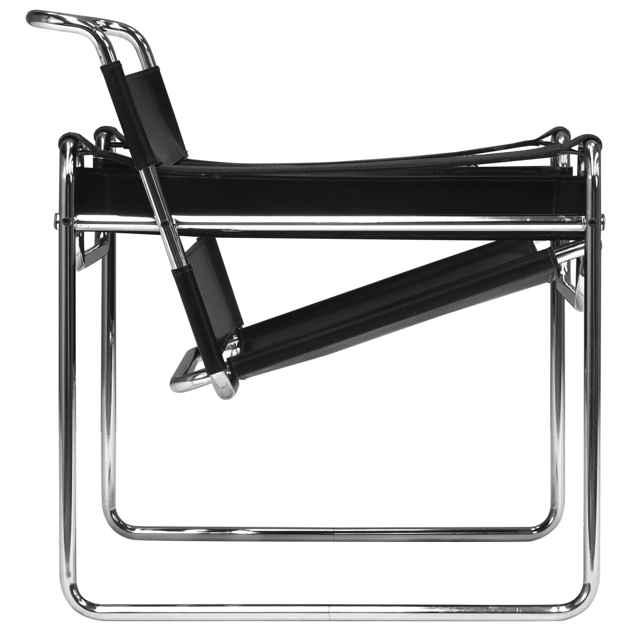 Wassily Chair by Marcel Breuer for Knoll in Black Leather circa 1970-80