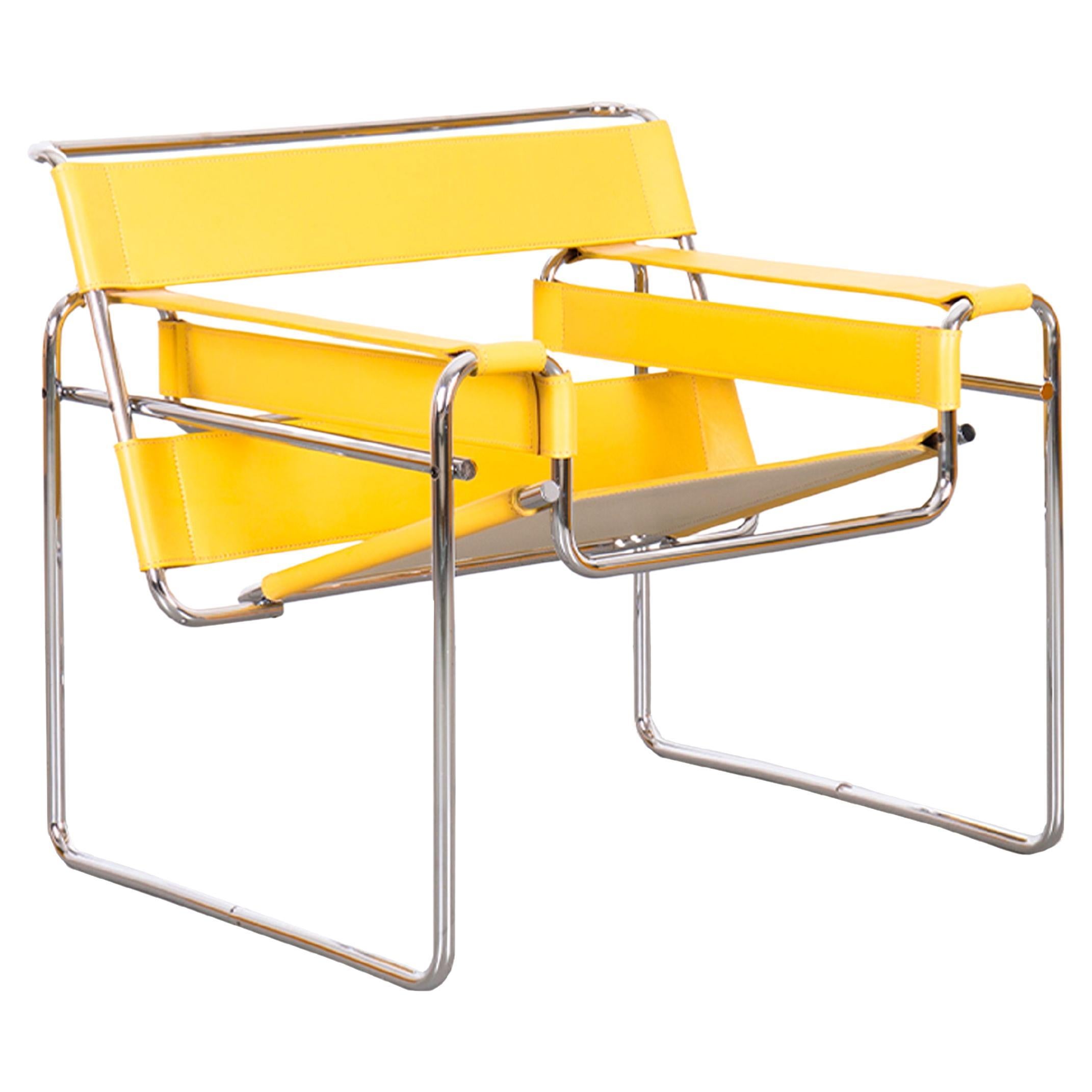 Wassily Chair by Marcel Breuer Upholstery in Yellow Leather