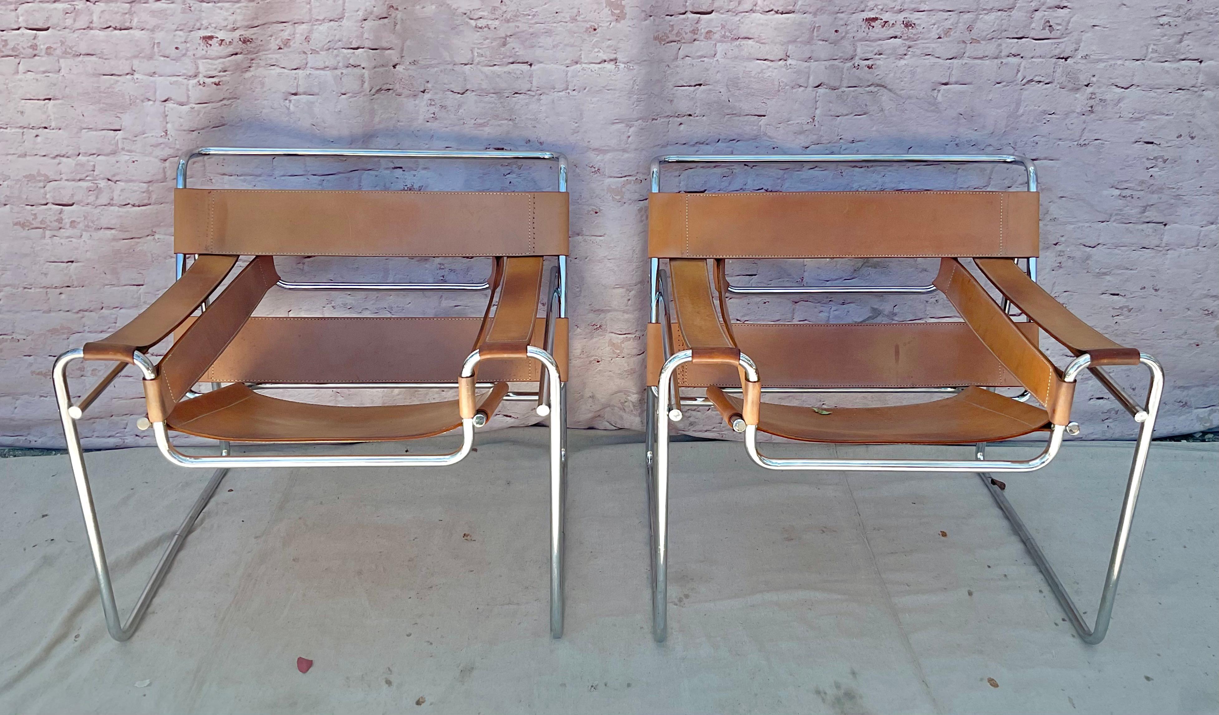Wassily Chair in Natural Tan Leather A Pair 2