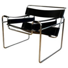 Vintage Wassily Chair Model B3 in Black Leather by Marcel Breuer, Italy, 1925