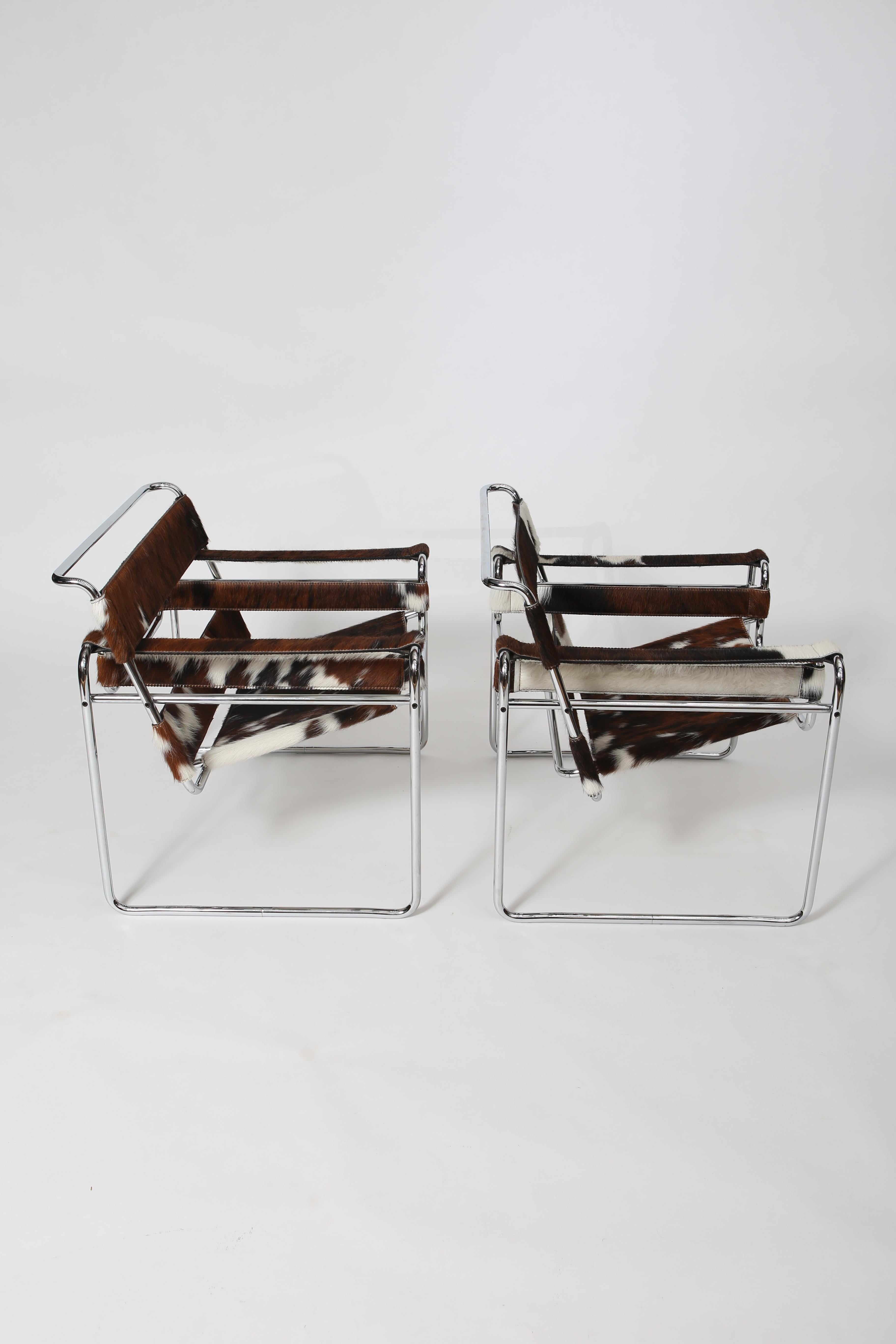 Cuir de vache Paire de chaises Wassily de Marcel Breuer pour Knoll