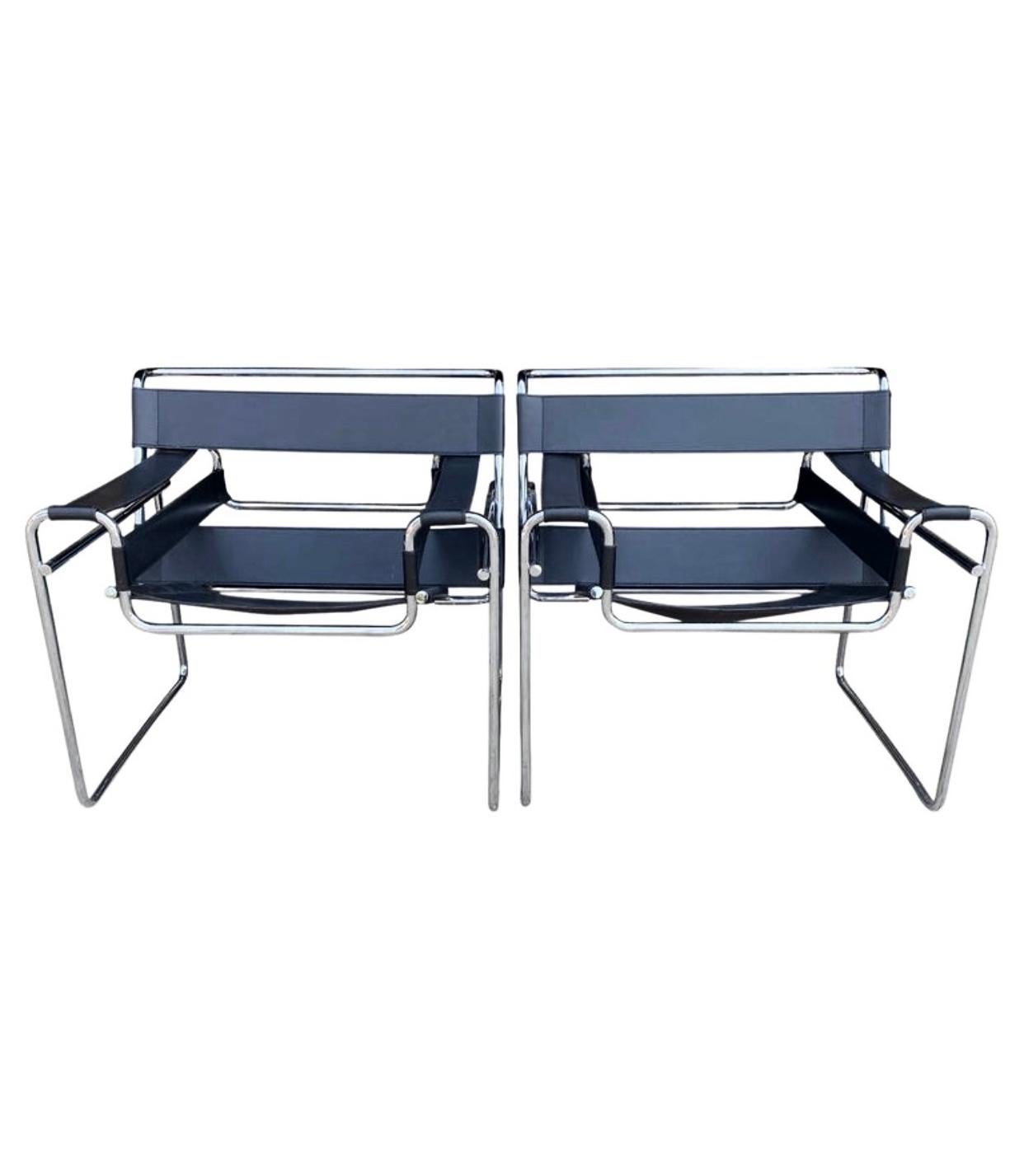 Wassily Chairs in Chrome and Leather Designed by Marcel Breuer 6