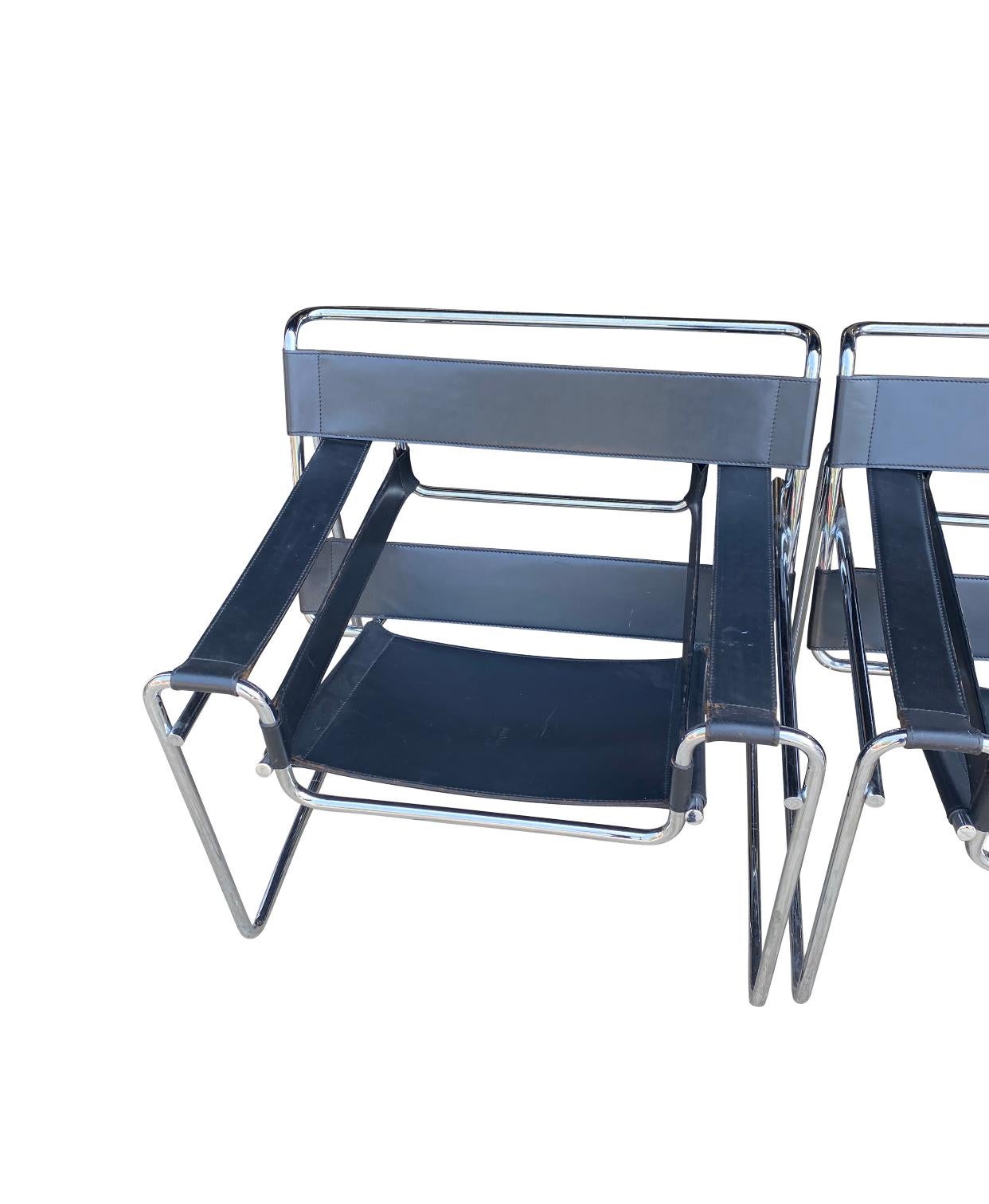 Wassily Chairs in Chrome and Leather Designed by Marcel Breuer 1