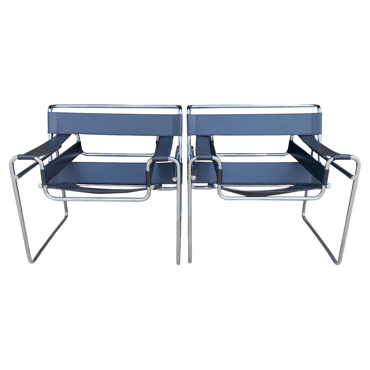 Wassily Chairs in Chrome and Leather Designed by Marcel Breuer