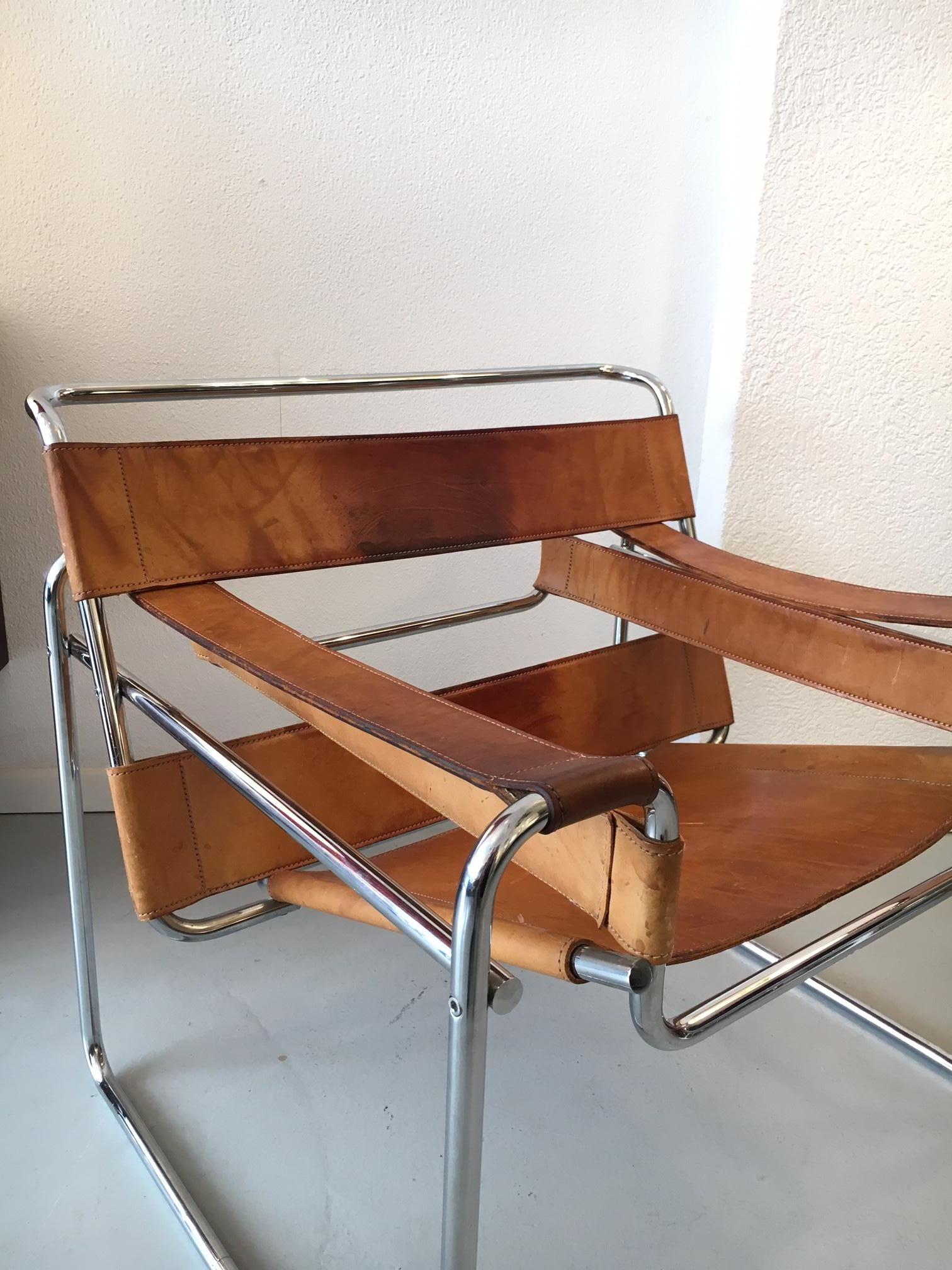 Late 20th Century Wassily Cognac Leather Armchair by Marcel Breuer Knoll, circa 1970