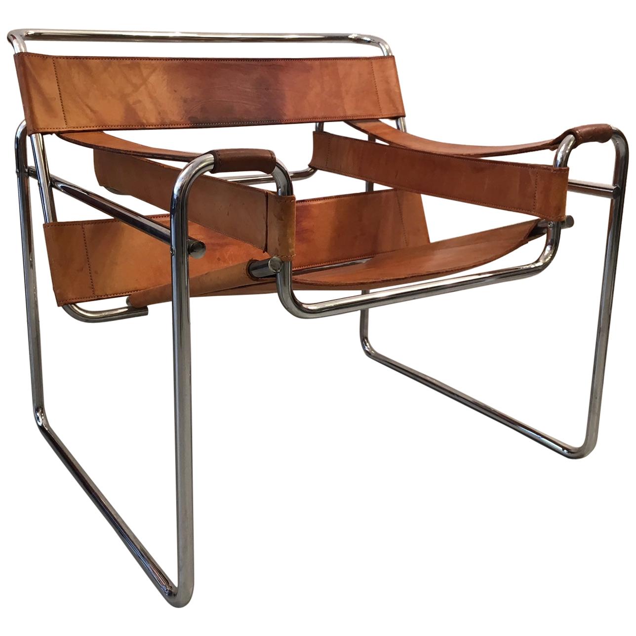 Wassily Cognac Leather Armchair by Marcel Breuer Knoll, circa 1970