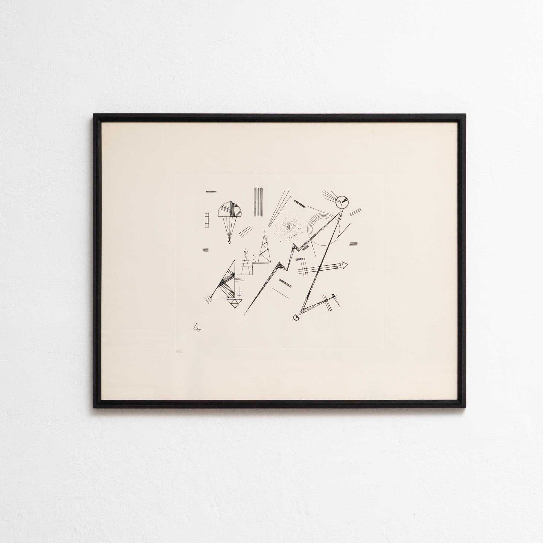 Wasily Kandinsky framed abstract etching.

Made by the artist, circa 1960

Framed in Barcelona by a local artisan in natural fine wood.

In original condition, with minor wear consistent with age and use, preserving a beautiful patina.

Signed on
