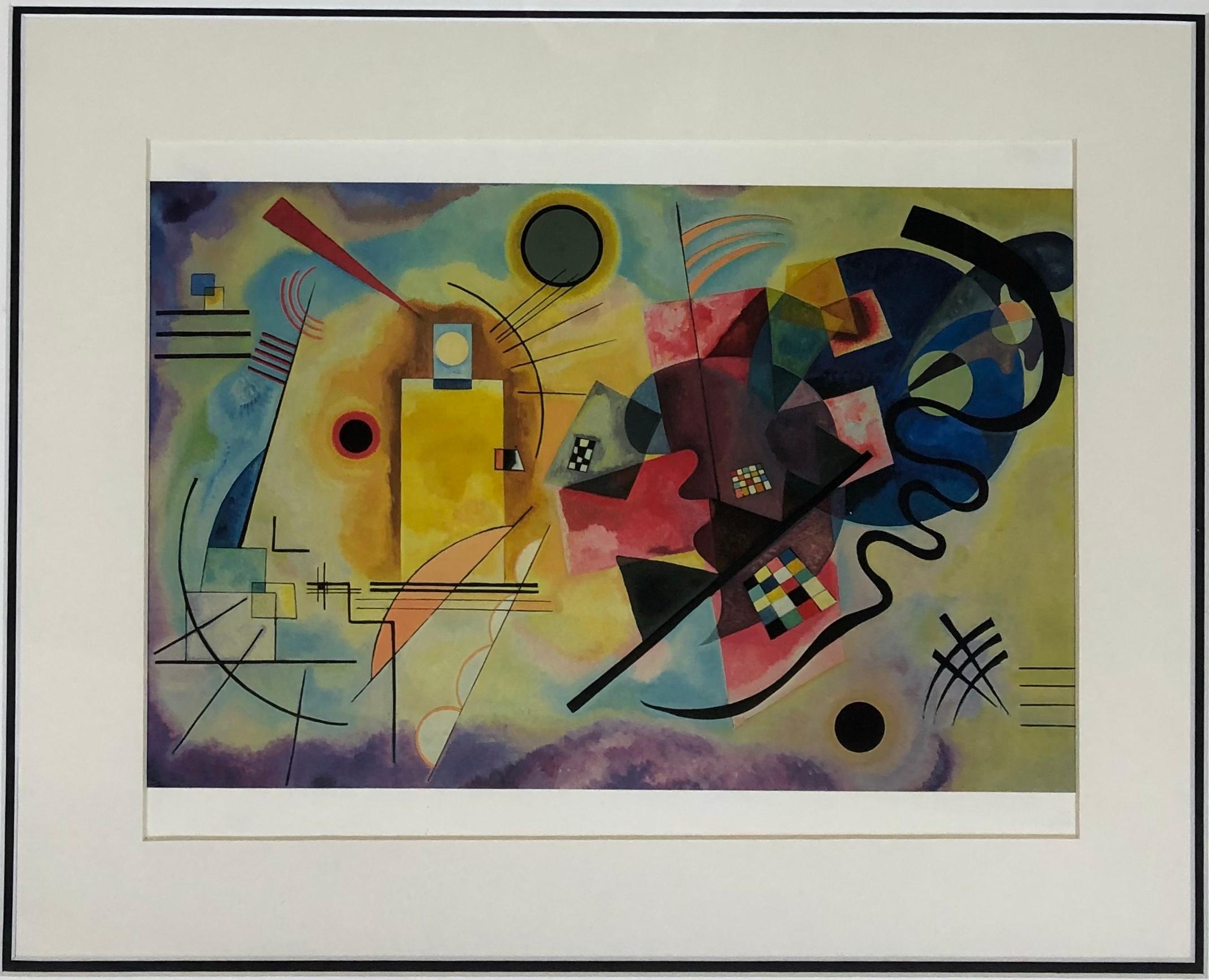 Druck von Wassily Kandinsky. 
Titel: Gelb-Rot-Blau, ursprünglich gemalt 1925, harmonische und perfekte Form zwischen geometrischen Formen.

Dies ist ein Ausschnitt aus der 1990 veröffentlichten Ausgabe von 