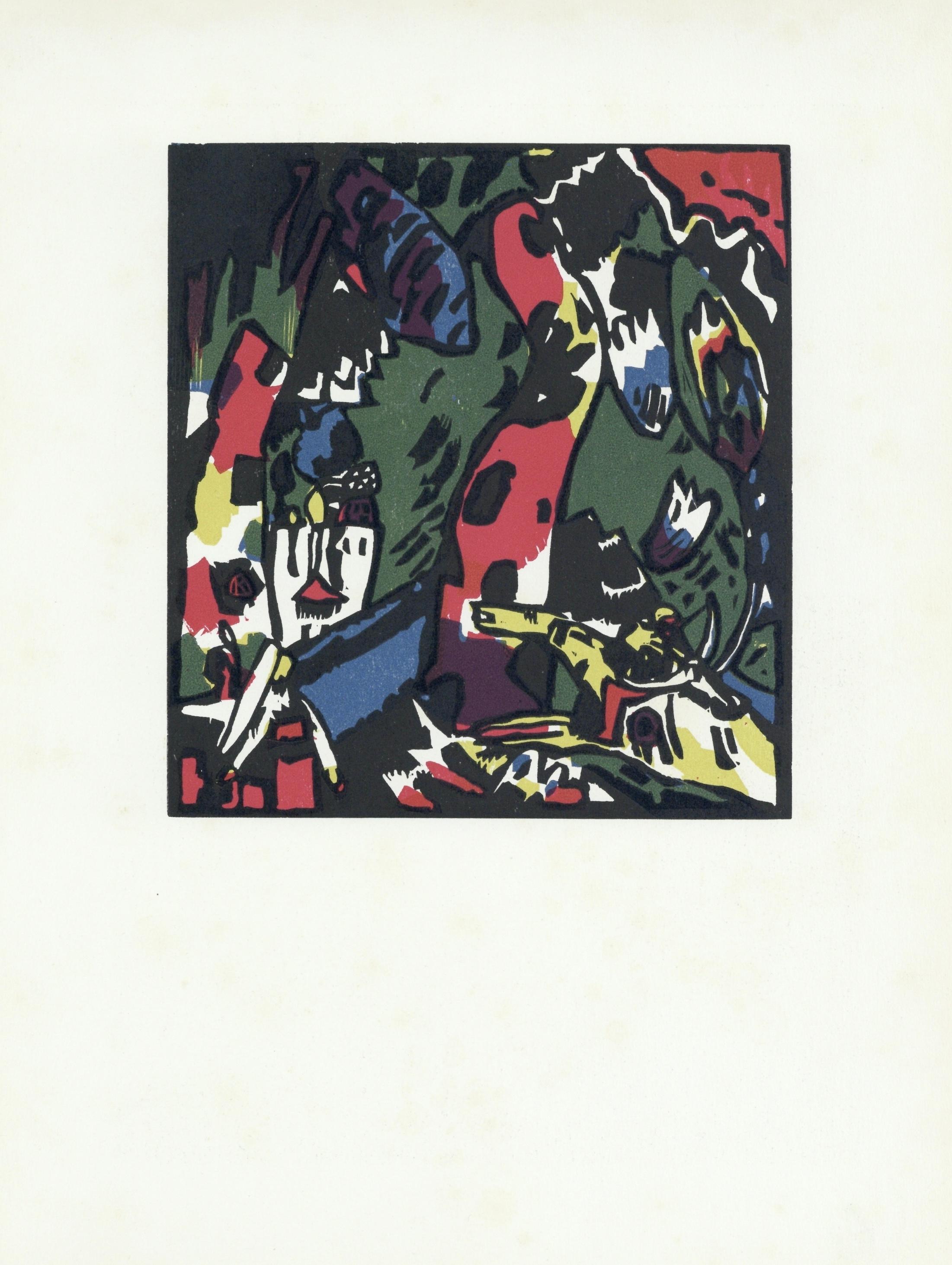 Xilografia su carta vélin. Formato carta: 12,4 x 9,65 pollici. Iscrizione: Firmato in blocco e non numerato, come emesso. Riferimenti al catalogo ragionato: Wassily Kandinsky e Hans Konrad Röthel. Kandinsky: Das Graphische Werk. Verlag M. Dumont