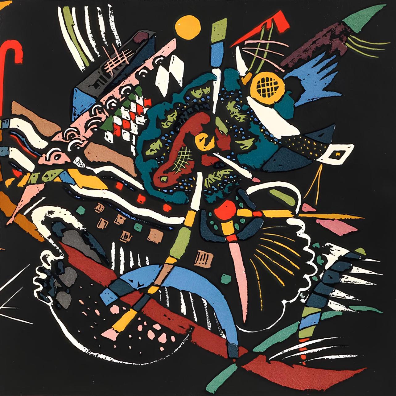 Kandinsky, Composition, Derrière le miroir (d'après) - Noir Abstract Print par Wassily Kandinsky